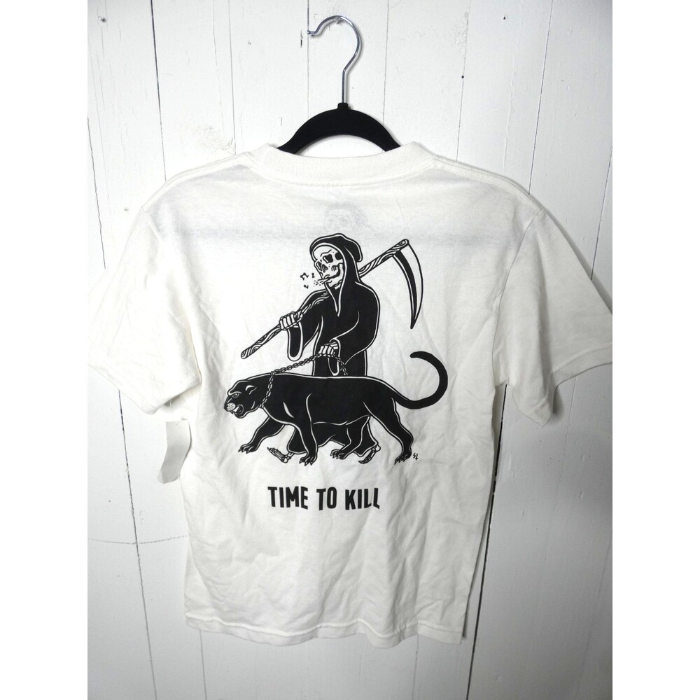 Sketchy Tank S NWT "Time To Kill" Grim Reaper Panther T-Shirt White Black Cotton